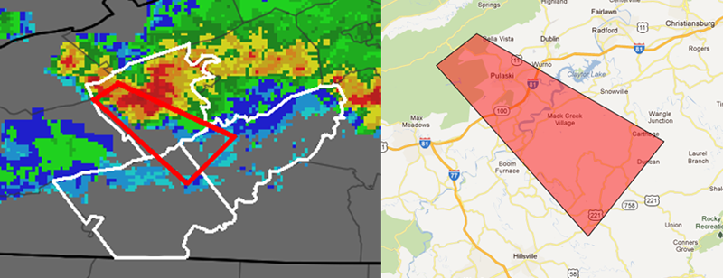 Storm based warning map